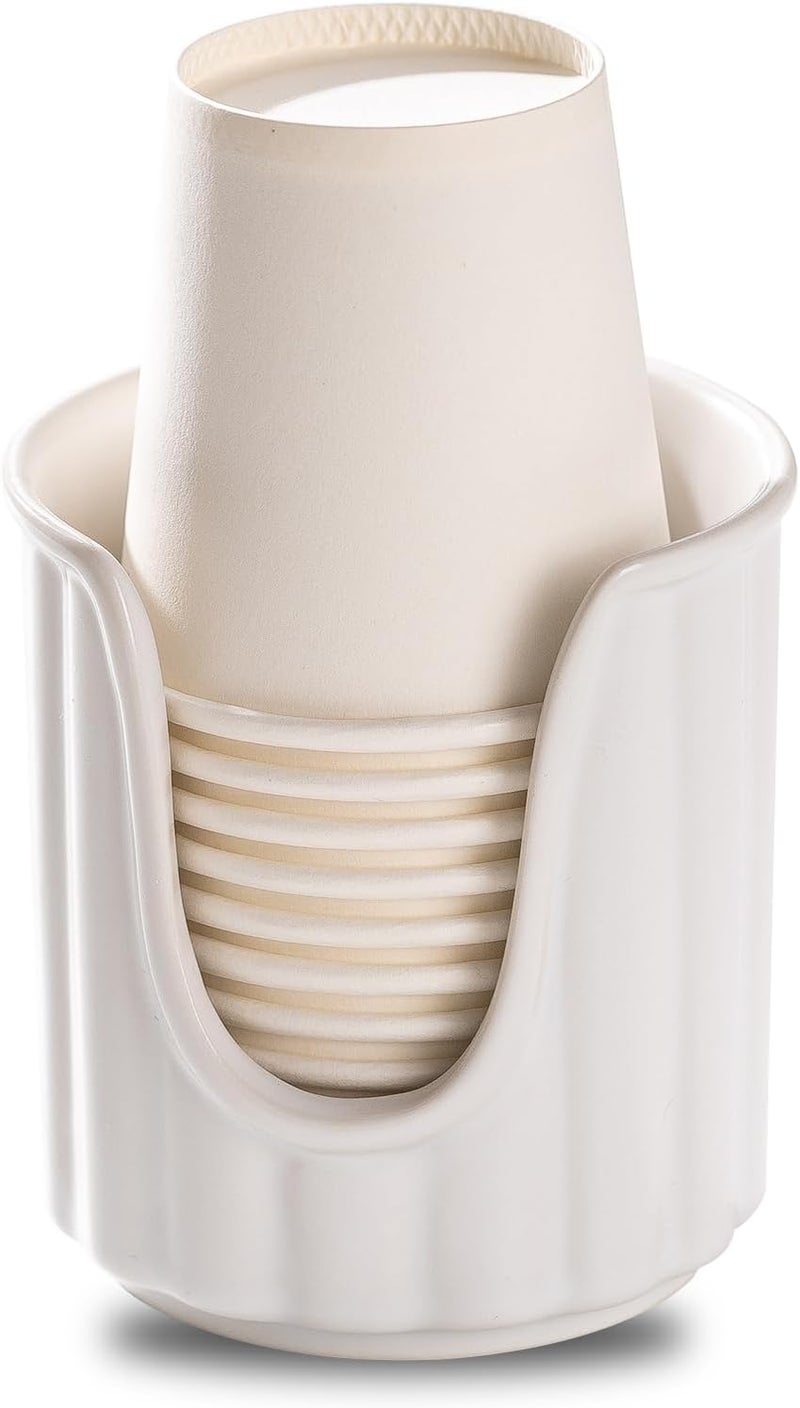 TANEW Ceramic Bathroom Cup Dispenser with Stylish Vertical Stripes - Dixie Cup Dispenser & Mouthwash Cup Holder Holds 3oz Paper Cups for Rinsing Cups on Bathroom Vanity Countertops Matt White - Image 1